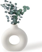 SHOP YOLO-vaas keramiek- donutvaas voor pampasgras-bloemenvaas- decoratie voor huis-woonkamer en kantoor-wit M