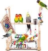 Speeltuin voor kleine of middelgrote vogels - Papegaaibaars Conures Parkieten Kauwspeelgoed Box - Ladder Bruggen Schommels voor Vogels Voederbak Cups - Speelstandaard voor Oefening en Plezier