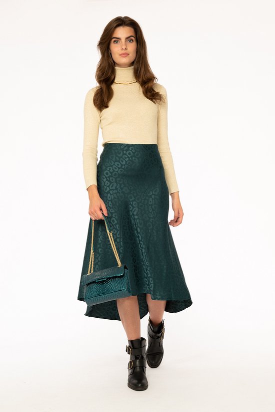 Floritzi – Rok – Donkergroen – Satijn – Panterprint – Maat L