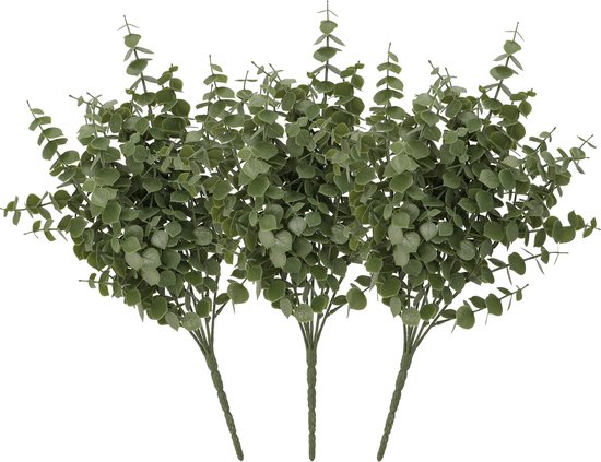 DK Design Kunstbloem Eucalyptus tak - 3x - 47 cm - groen - bundel/bosje - Kunst zijdebloemen