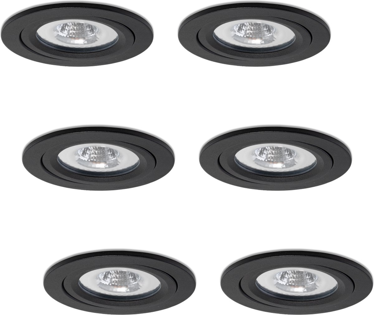 Ledisons LED inbouwspot Sienna set 6 stuks zwart Ø82 mm 5 jaar garantie 2700K (extra warm-wit) 450 lumen 5 Watt IP65