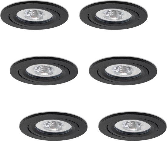 Ledisons LED-inbouwspot Sienna set 6 stuks zwart - Ø82 mm - 5 jaar garantie - 2700K (extra warm-wit) - 450 lumen - 5 Watt - IP65