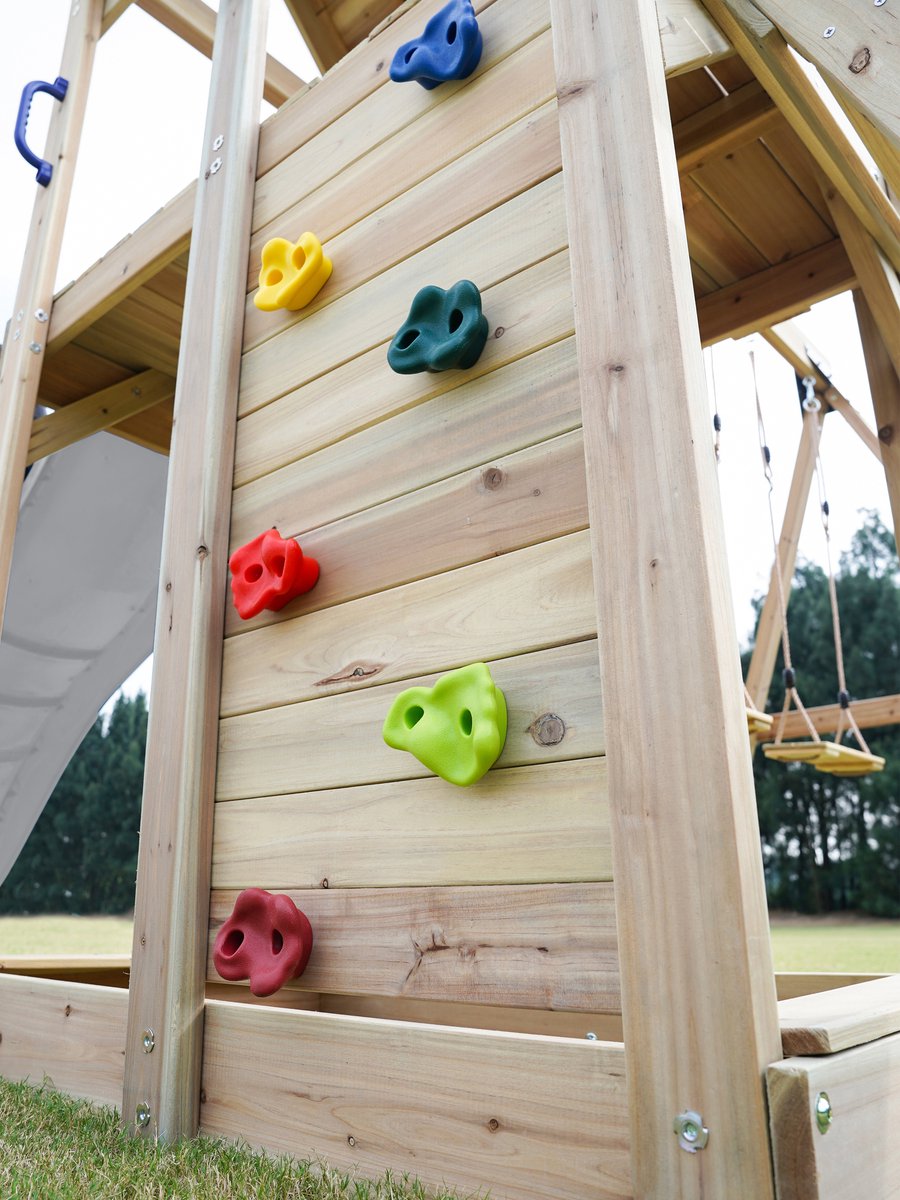 AXI Moos Speeltoestel met Dubbele Schommel en Touwladder Bruin – Witte Glijbaan – Zandbak en Klimwand – Telescoop en Stuur - FSC hout - Speelhuis op palen voor de tuin — afbeelding 7