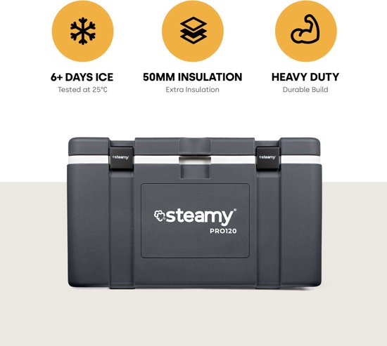 Steamy Pro 120 - Grote Koelbox - Extra goed geïsoleerd - 120 Liter - Grijs van Steamy — afbeelding 3