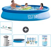 Intex Rond Opblaasbaar Easy Set Zwembad - 366 x 76 cm - Blauw - Inclusief Pomp Afdekzeil - Onderhoudspakket - Filter - Stofzuiger
