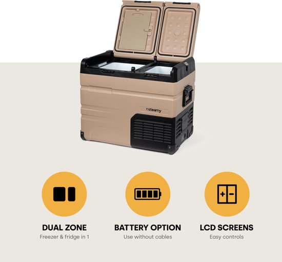 Steamy-E Dual Zone Elektrische Compressor Koelbox - Dual Zone - 45 liter - 12V en 230V - voor auto en camping - Sandstone van Steamy — afbeelding 3
