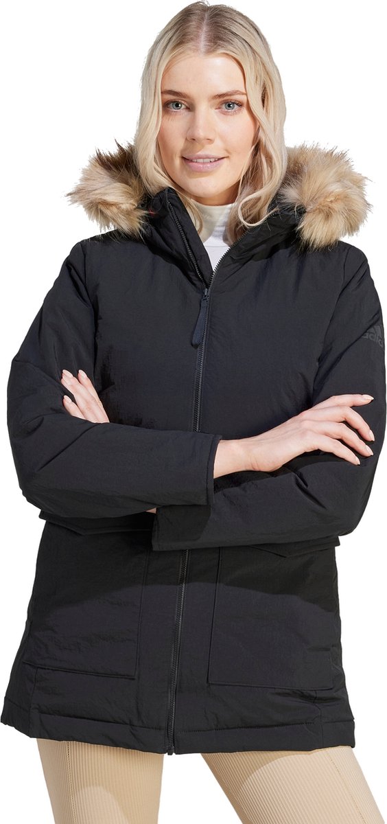 adidas Sportswear Hooded Fur Parka Dames – M Zwart