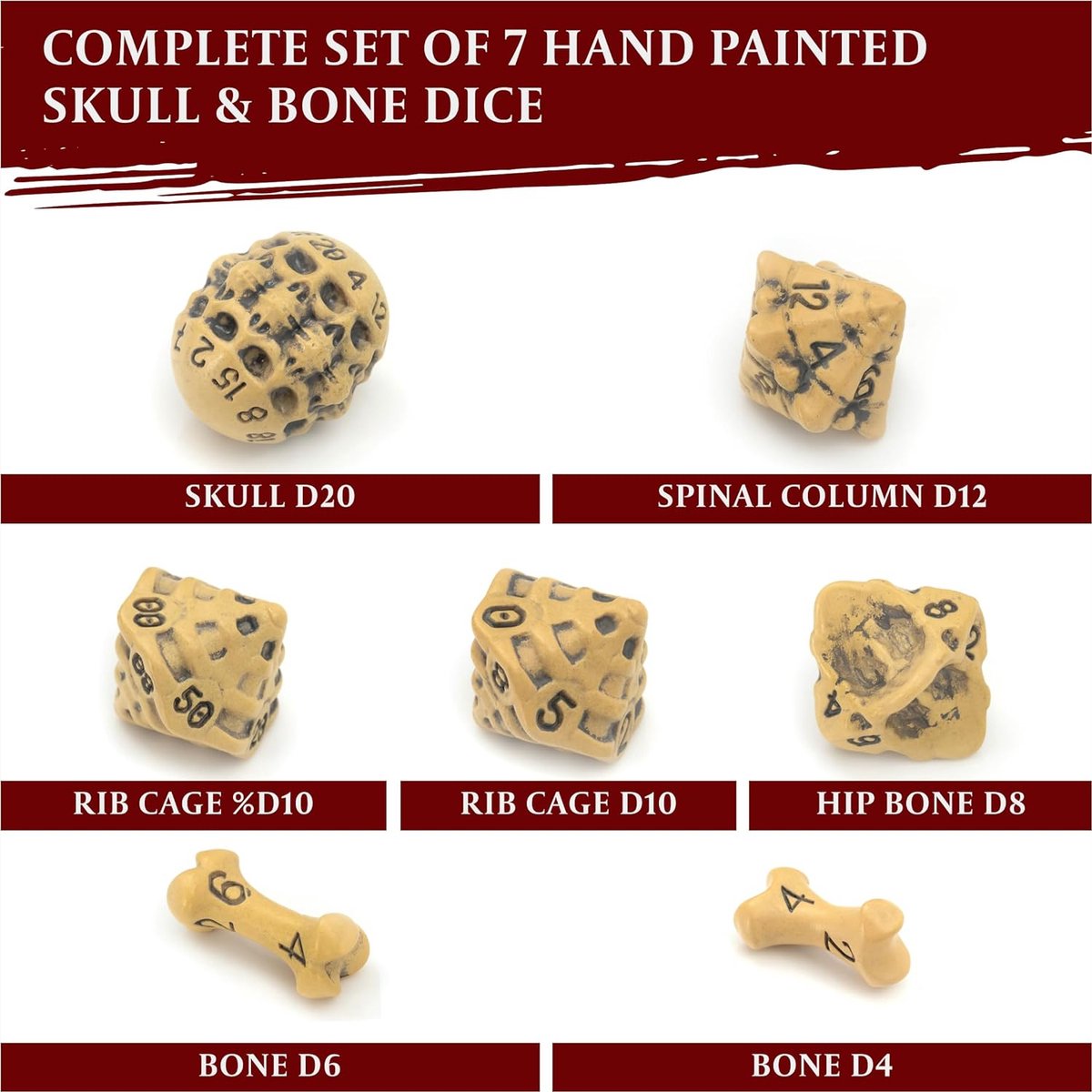Skull & Bone RPG Dobbelstenen Set - 7 Delige Wit Schedel En Botten D&D Dobbelstenen