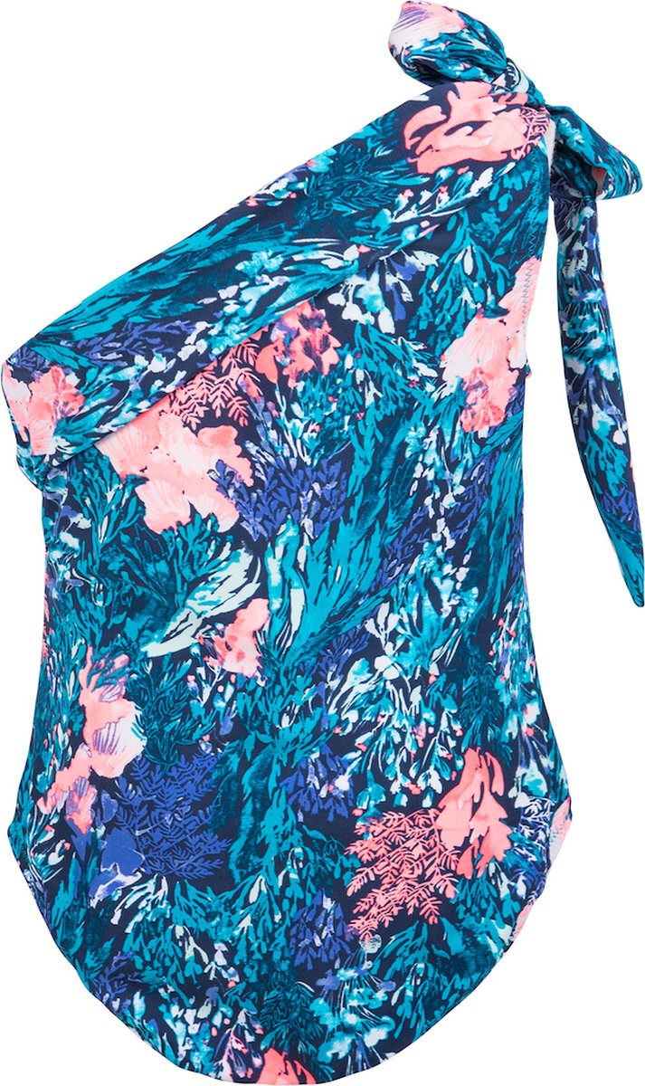 La V Badpak met een schouder Coral blue 152-158 blauw