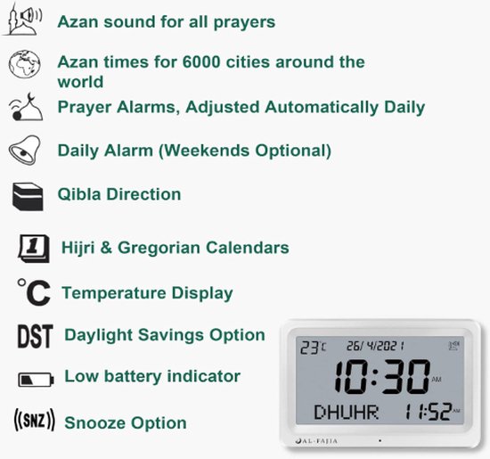 Digitale Azan Klok - Gedesklok - Athaan Klok (Nieuwste Versie) - Ideal Kitap EU