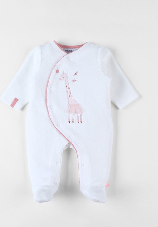 1-delige pyjama met giraffenprint uit fluwel, ecru/lichtroze