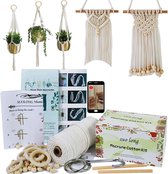 Macramé set voor beginners met handleiding 3 mm garen met houten ringen en houten kralen accessoires - voor macramé wandbehang, bloemenhanger