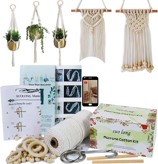 Macramé Set Voor Beginners - Kerstdecoratie Kit Met Garen, Ringen En Kralen