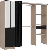 Concept-U - Wood Industriële kleedkamer, zwart gordijn, 2 kasten, 6 planken en 1 zwarte lade NICE