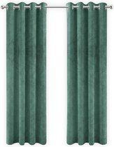 Gordijnen Groen Velvet Kant en klaar 140x225cm - Kant en klare gordijnen met ringen Velours - Fluwelen Verduisterende gordijnen