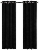 Gordijnen Zwart Velvet Kant en klaar 290x245cm - Kant en klare gordijnen met ringen Velours - Fluwelen Verduisterende gordijnen
