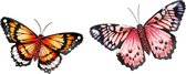 Anna Collection Wanddecoratie vlinders - 2x - oranje/rood - 34 x 21 cm/45 x 28 - metaal - muurdecoratie/schutting