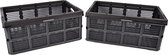 Opvouwbare Vouwkrat 32 Liter - Zwart Plastic - Set van 2 - Handvatten - Compact en Duurzaam Kratten - Kamperen, Huishouden, Klussen - 50x21x33 cm