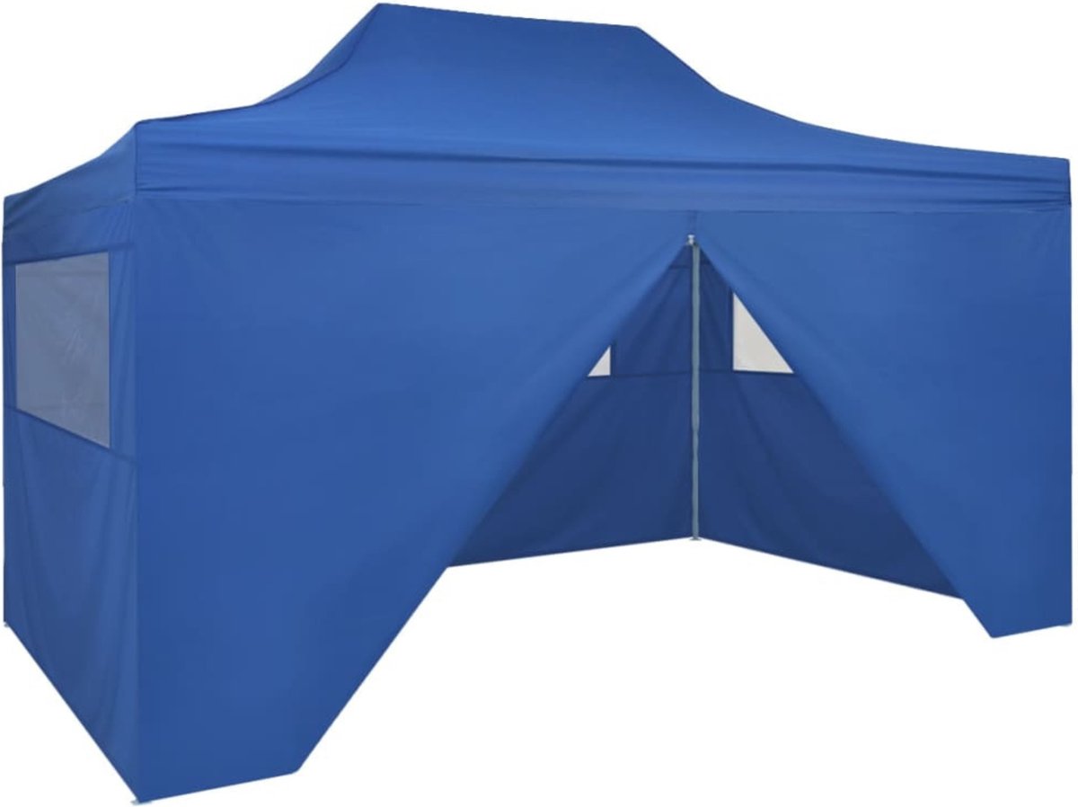 Partytent opvouwbaar - Paviljoen - 3x4,5 - Easy up - Waterdicht - met Zijwanden - Weerbestendig - Blauw