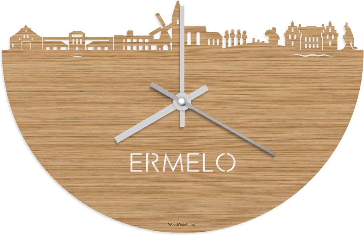 Skyline Klok Ermelo Bamboe hout - Ø 40 cm - Stil uurwerk - Wanddecoratie - Meer steden beschikbaar - Woonkamer idee - Woondecoratie - City Art - Steden kunst - Cadeau voor hem - Cadeau voor haar - Jubileum - Trouwerij - Housewarming - WoodWideCities