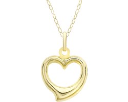 Lucardi Dames 9 Karaat ketting met hanger open hart - Ketting - 9 Karaat - Goudkleurig - 46 cm