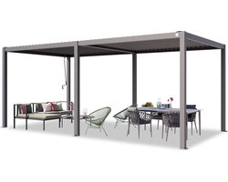 PRIMEYARD Pergola 3x6 m staanders van aluminium met stalen lamellendak paviljoen grijs