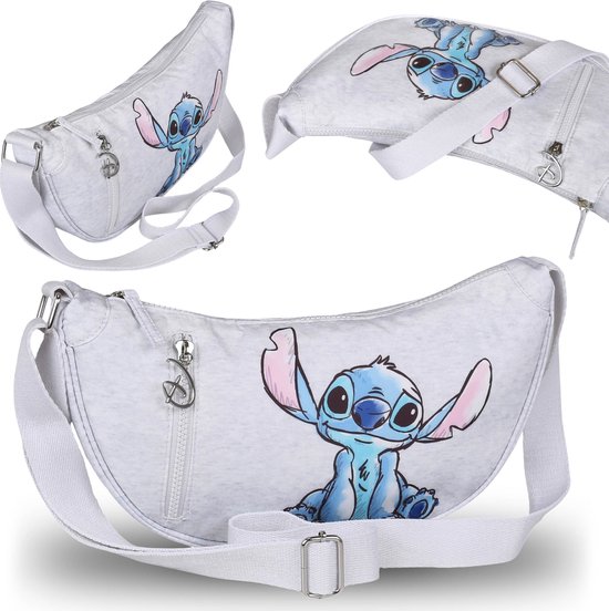 Disney Stitch Grijze mêlée schoudertas, zilveren accenten 33x7x18cm
