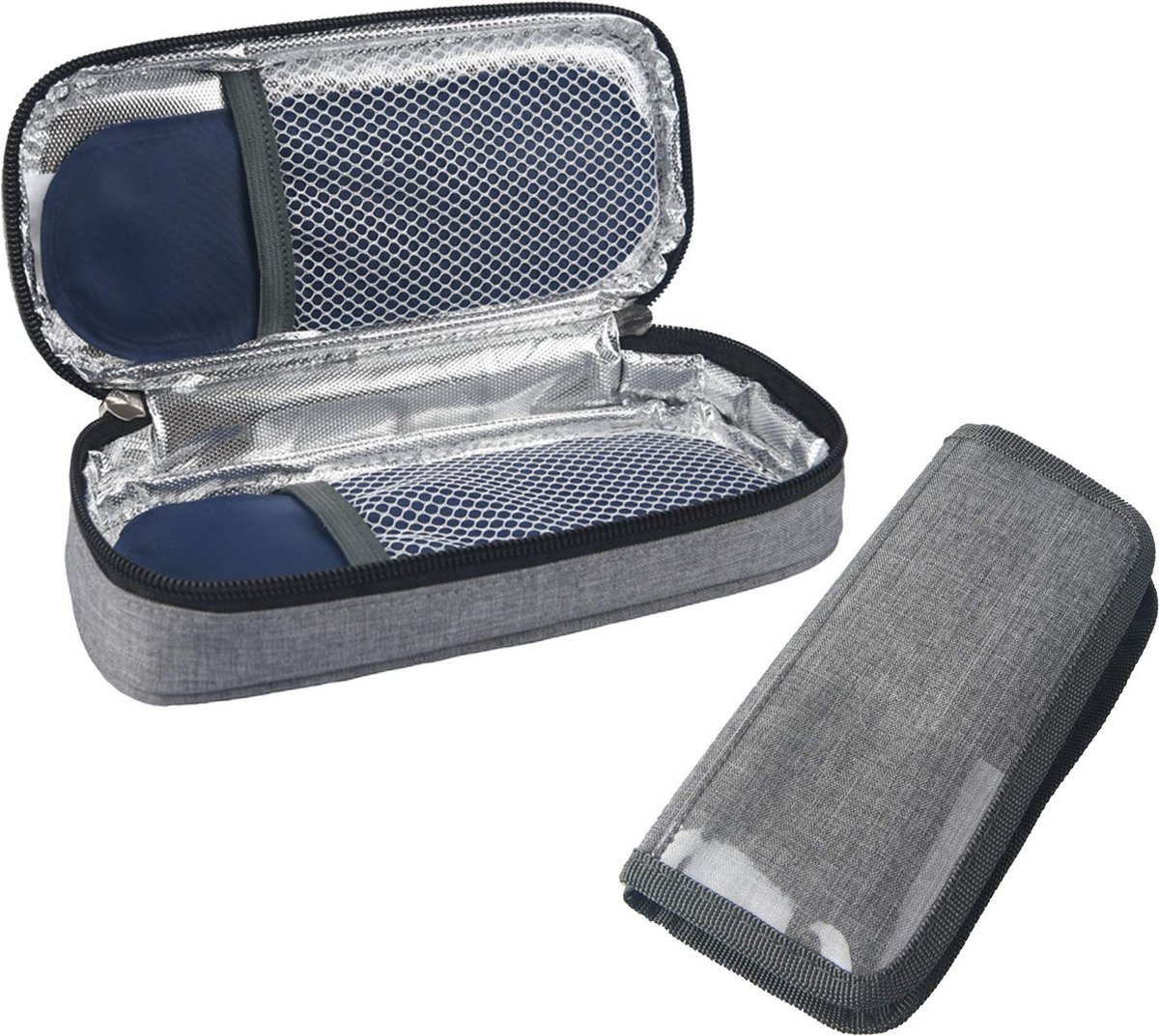 Insuline koeltas, diabetici, tas voor medicijnen, thermotas van Oxford-stof en aluminiumfolie (S grijs + 2 koelaccu's)