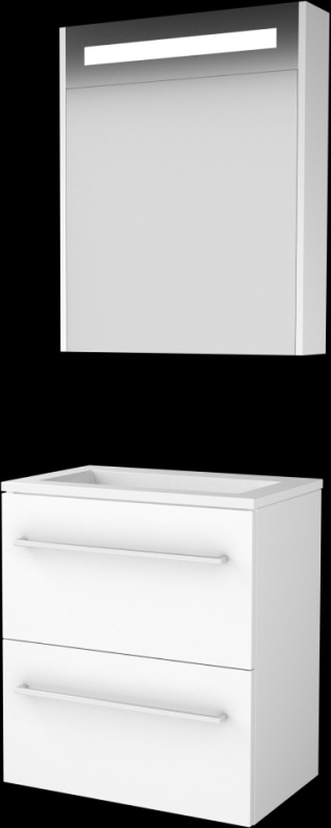 Basic Premium 39 badmeubelset met spiegelkast met geïntegreerde LED verlichting, wastafelonderkast met grepen, 2 lades en acryl wastafel zonder