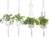 Set van 4 macramé bloemenlampjes, katoenen touw, hanglampen, bloempot, plantenhouders, hangers voor binnen en buiten, macramé, bloempotten, plafonds, balkons, wanddecoratie, 108 cm, 4 poten