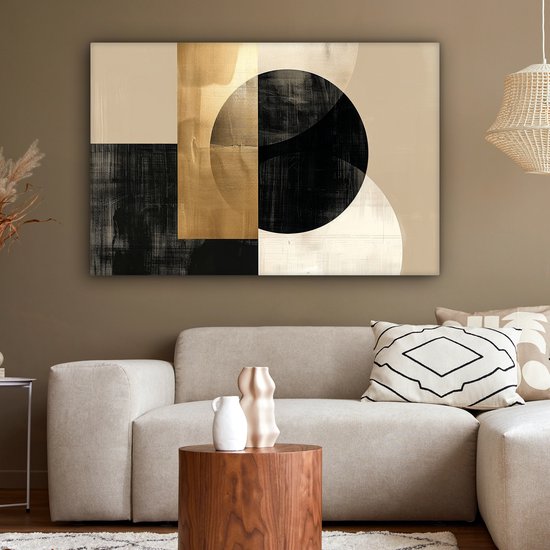 Peinture sur toile 120x80 cm - Décoration murale Abstrait - Moderne - Zwart - Or - Décoration murale salon - Décoration chambre moderne - Tableaux abstraits