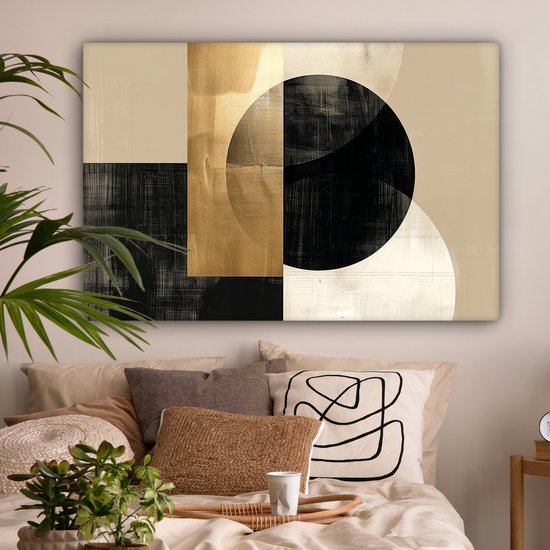Peinture sur toile 120x80 cm - Décoration murale Abstrait - Moderne - Zwart - Or - Décoration murale salon - Décoration chambre moderne - Tableaux abstraits