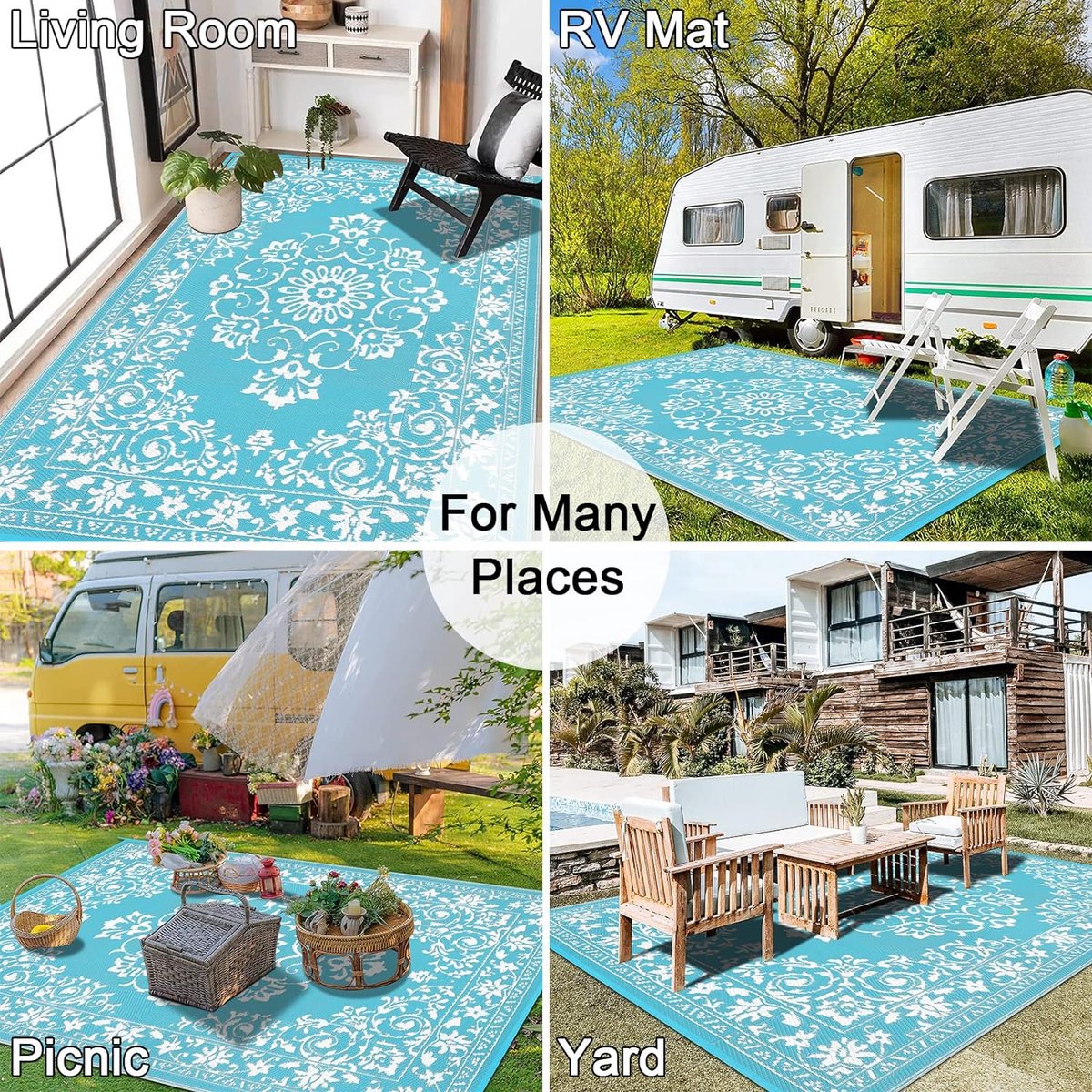 Buitenmat voor patio's waterdicht 150 x 210 cm - omkeerbare kunststof rieten mat - draagbare opvouwbare picknickmat - camper terras tuin strand - Enyhom vloerkleed — cadeau in Sport & Outdoor - foto 7