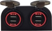 ProRide® 12V USB Stopcontact 4 Poorten - Tweevoudig Opbouw - 5V/2.1A - USB Autolader, Boot en Camper - Rood