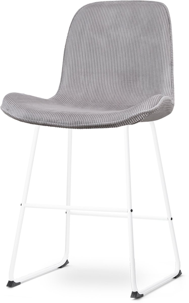Nolon Nino-Fé Barkruk Ribstof Warm Grijs - Wit Onderstel - 65 cm - Stof - Kookeiland - Barkruk met Rugleuning Rib - Warmgrijs - Wit onderstel