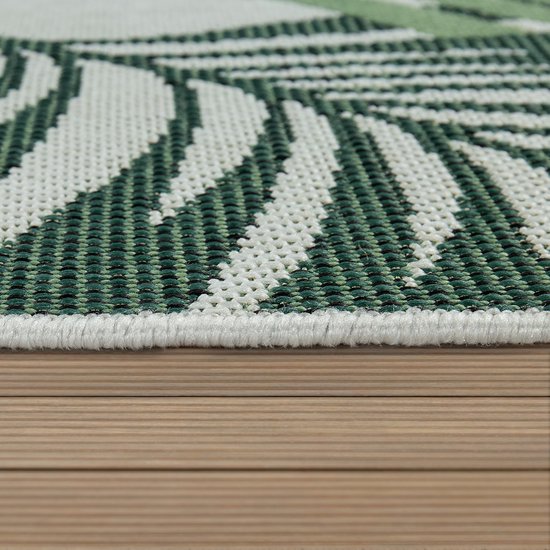 Paco Home Buiten Vloerkleed Platweefsel Jungle Gesneden Palmendesign Met Bloemen Groen 80x150 Cm