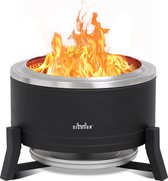 BIGHORN Stove Bonfire Rookloze Vuurkorf en BBQ Grill, met RVS grillrooster, met Beschermhoes, Rookvrije Vuurplaats, 2 in 1 Houtverbranding en Houtpellets, Vuurkorf & BBQ, Kamperen en Achtertuin, Roestvrijstaal en Staal, Zwart, Dia. ⌀ 65cm × H42cm