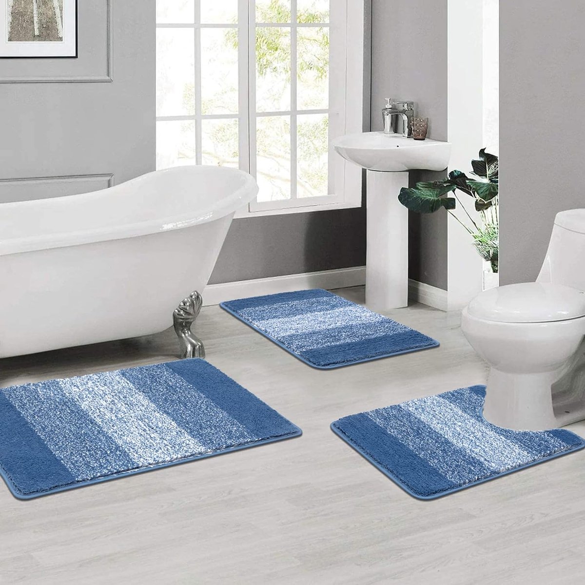 Microfiber 3-delige badmat sets antislip badtapijten en voetstuk matten voor badkamer wasbaar absorberend badkamer vloer tapijt toilettapijt, blauw