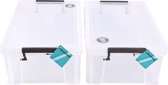 Set de Boîtes de rangement - 2 pièces Boîtes de rangement avec couvercle transparent - Plastique - Wit - 39,5 cm x 25,5 cm x 15 cm - Couvercle à clic - Volume 10 L par pièce