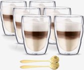 Dubbelwandige Koffieglazen 250ML Set van 6x Met Gratis 6x Lepels - Latte Macchiato Glazen - Set van 6 - Dubbelwandige Cappuccino Glazen - Dubbelwandige Theeglazen - Cappuccino Glazen - Koffieglazen