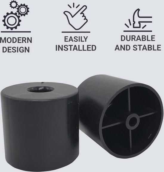 SKIR'CO (Pack van 4 stuks zwarte kunststof meubelpoten, hoogte 50 mm, ronde 50 mm meubelpoten met M8 bouten, bankpoten, inclusief moeren (4