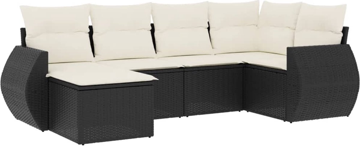 vidaXL 6-delige - Loungeset - met - kussens - poly - rattan - zwart