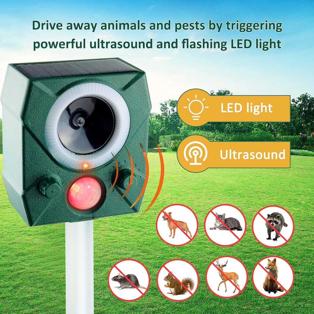 Bol.com Equivera Kattenverjager op Zonneenergie - Kattenverjager - 100% Diervriendelijk - Tuin - Ultrasone Verjagers - Katten Ve... aanbieding