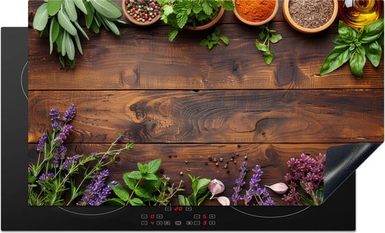 KitchenYeah® Inductie beschermer 90x52 cm - Kruiden - Specerijen - Hout - Kookplaataccessoires - Afdekplaat voor kookplaat - Inductiebeschermer - Inductiemat - Inductieplaat mat - Keuken decoratie