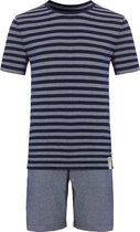 Phil & Co Heren Shortama Korte Pyjama Katoen Blauw / Grijs Gestreept - Maat XXL