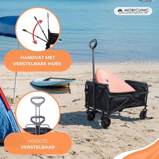 Mobiclinic Duna Basic - Bolderwagen Basic - Opvouwbaar - Bolderkar Opvouwbaar Luchtbanden - Strandtuintransportwagen - Inhoud (60L) - 80x46x36 cm - Tot 80kg draagvermogen - Brede 360º Wielen - Zwart van Mobiclinic — afbeelding 3