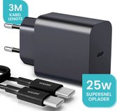 Chargeur Wurk - Convient pour Samsung - Chargeur rapide 25 W - Chargeur rapide Quick Charge - Câble de charge de 3M