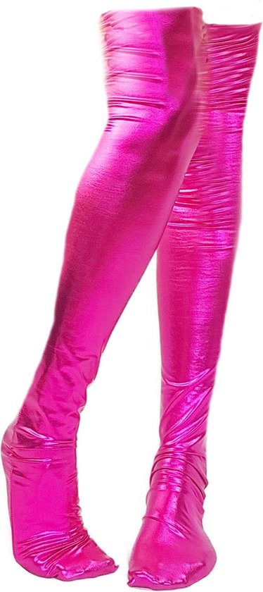 BamBella® - Hoge Kousen - Onesize - Roze Shiny Wetlook - Sexy Kniekousen van Super Glans Dames sokken