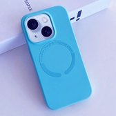 Magnetische Liquid Silicone Hoesje Geschikt voor: iPhone 11 Pro - Compatibel met MagSafe - Krasbestendige achterkant - Backcover - Lichtblauw