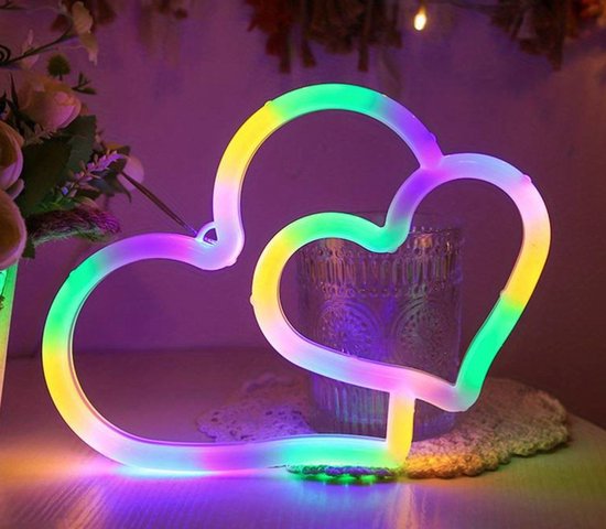 Neon Lamp - Hart - Multicolor - 22.5x15.5cm- Excl. 3 AA batterijen - Neon Verlichting - Wandlamp